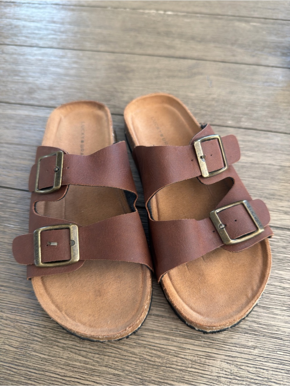 Lucky Brand Brown Double-Buckle Slide Sandals